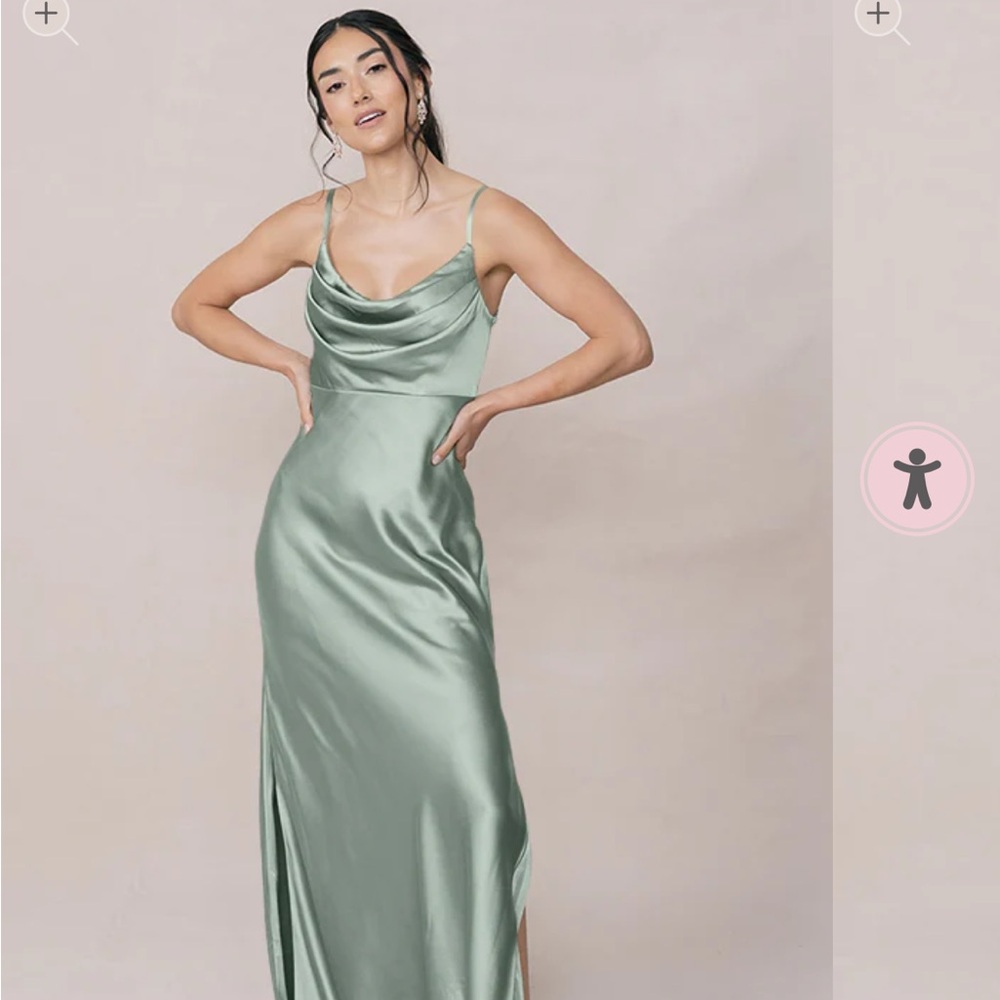 Revelry Sage Green Satin Skye Dress